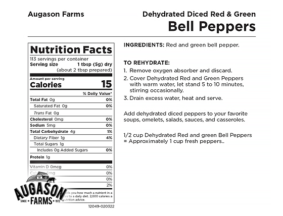 Augason Farms: Dehydrated Diced Red & Green Bell Peppers Can
